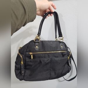 Olivia + Joy Black Shoulder Book Travel Bag Gold 13x10x6 Nylon Crossbody Gold